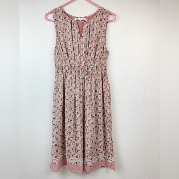 Max Studio blush floral vintage style chiffon sleeveless dress elastic waist EUC - Picture 2 of 10